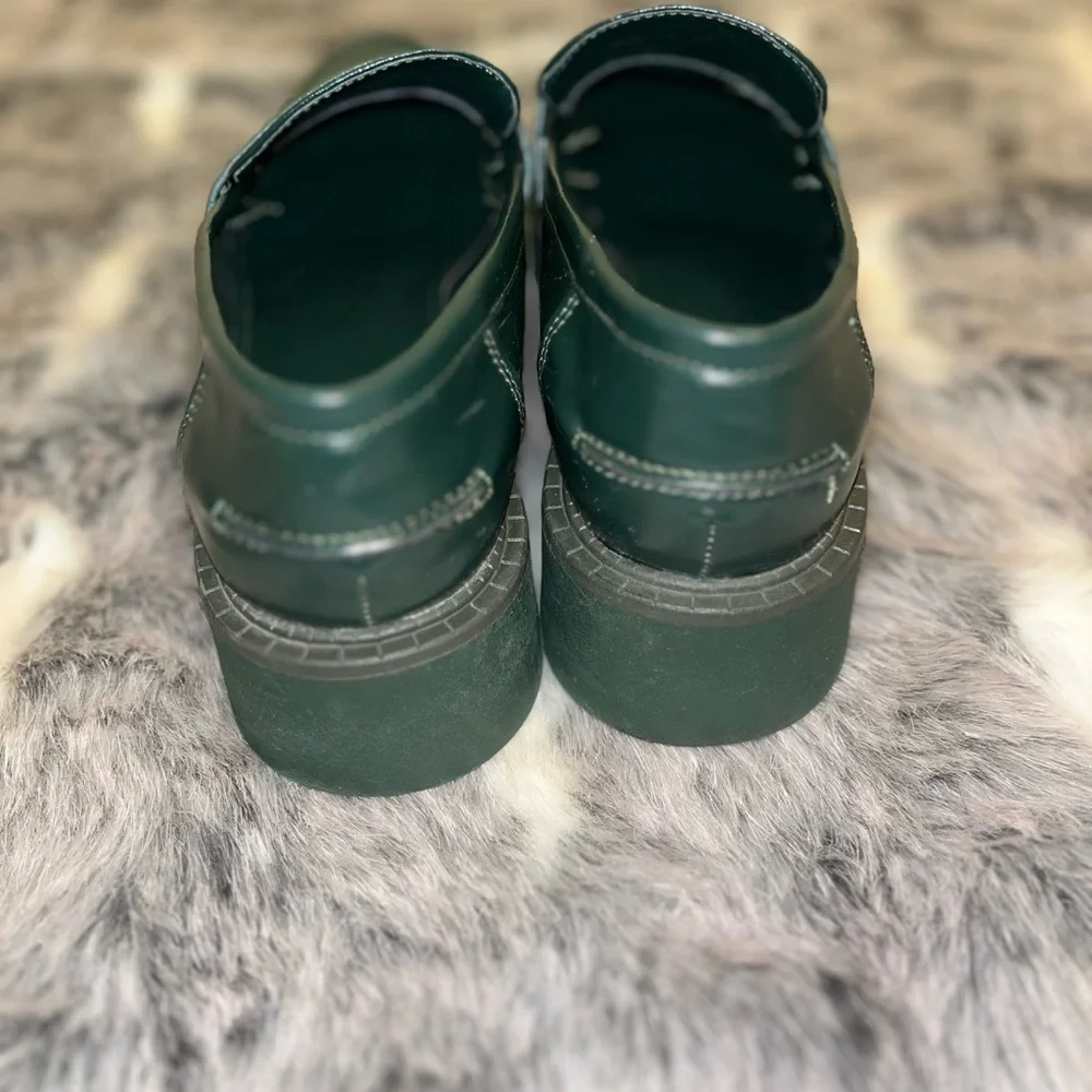 ZARA loafers shoes platform dark green in size 37